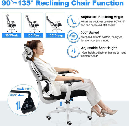 Ergonomischer Bürostuhl 200KG, Verstellbare Lendenwirbelstütze 3D-Armlehnen