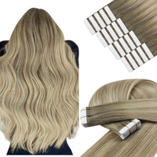 Echthaar Tape Extensions Ombre Blond Platinblond 40cm