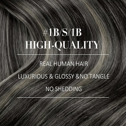 Echthaar Clip-in Extensions Ombre Schwarz Silber 35cm