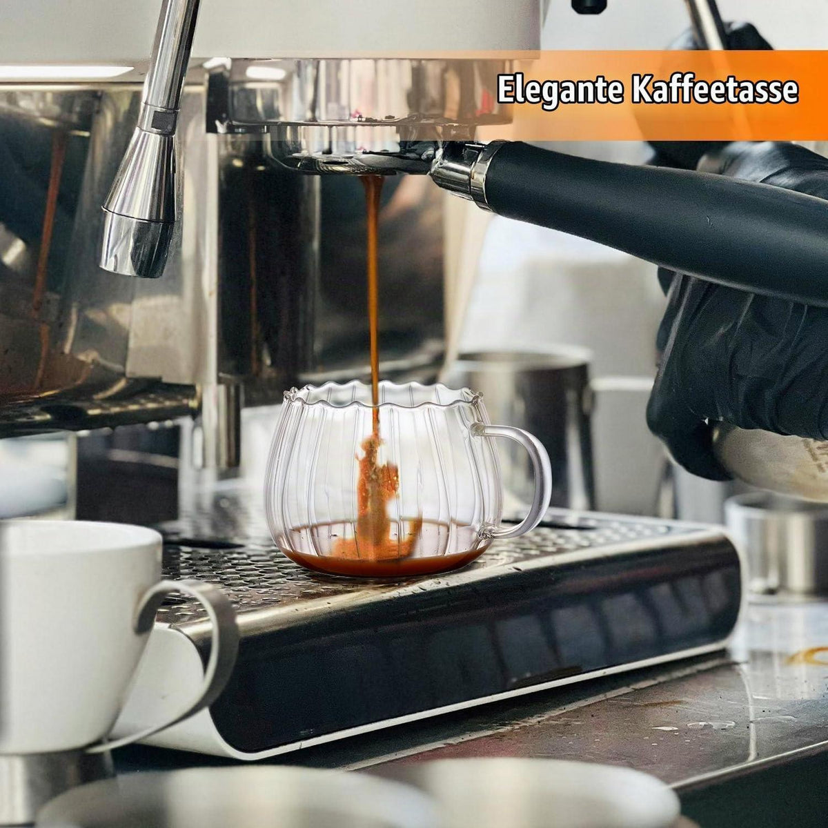 4er Set Cappuccino Tassen mit Deckel & Löffel - Kürbisglas 450ml