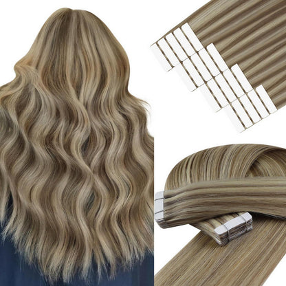 Echthaar Tape Extensions Braun Blond 50cm