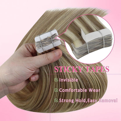 Echthaar Tape Extensions Braun Blond 50cm