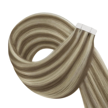 Echthaar Tape Extensions Braun Blond 50cm