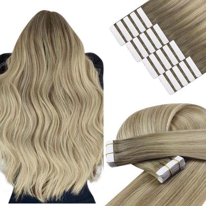 Echthaar Tape Extensions Blond 55cm – Aschblond Ombre