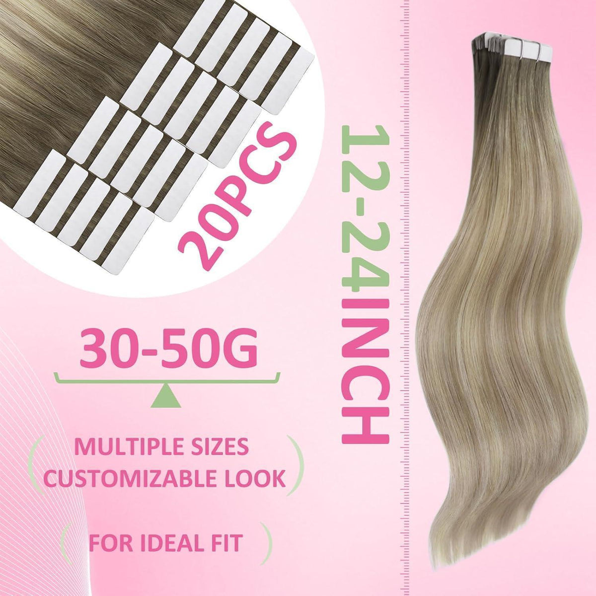 Echthaar Tape Extensions Blond 55cm – Aschblond Ombre