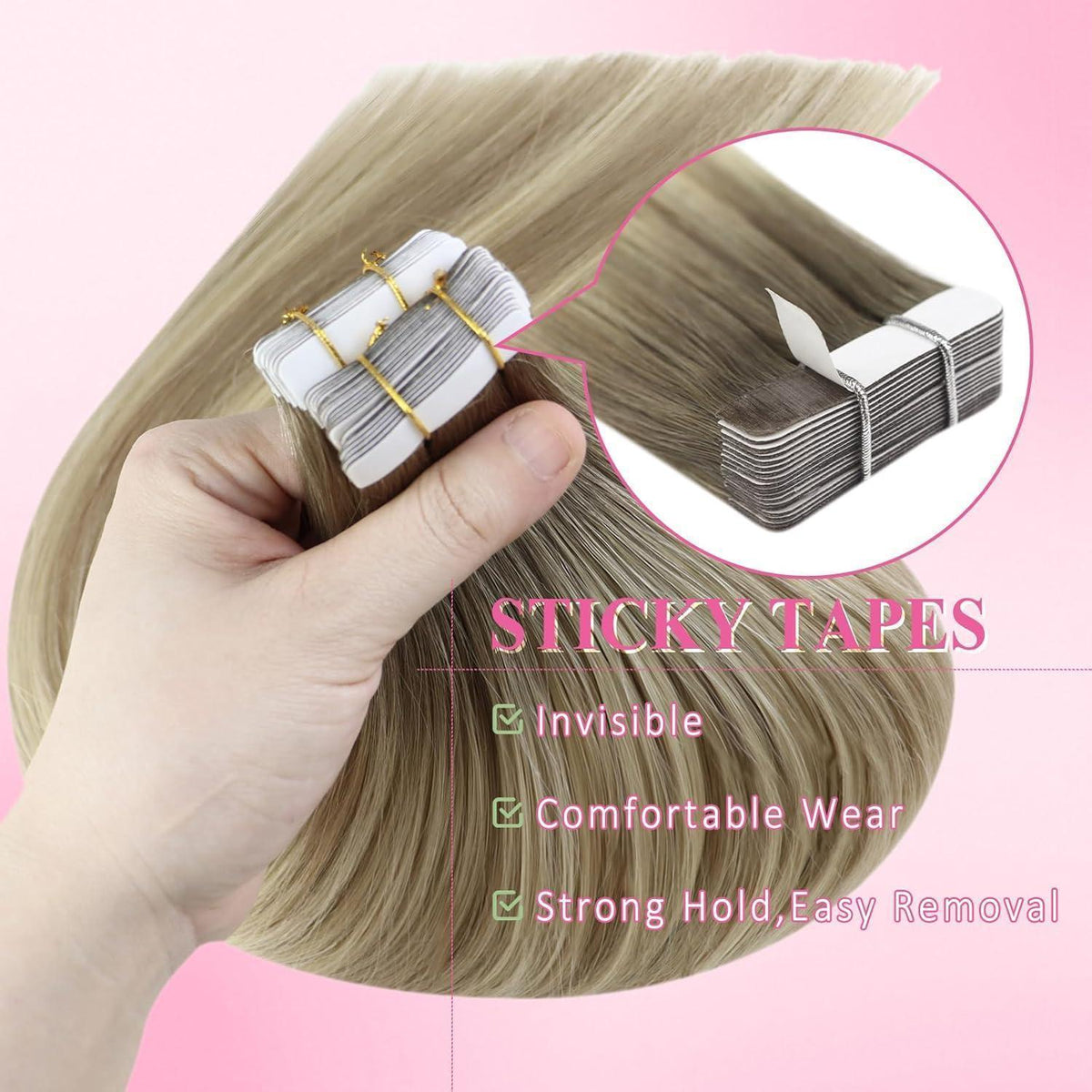 Echthaar Tape Extensions Blond 55cm – Aschblond Ombre