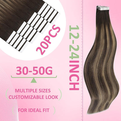 Echthaar Tape Extensions Ombre Dunkelbraun Blond 60cm
