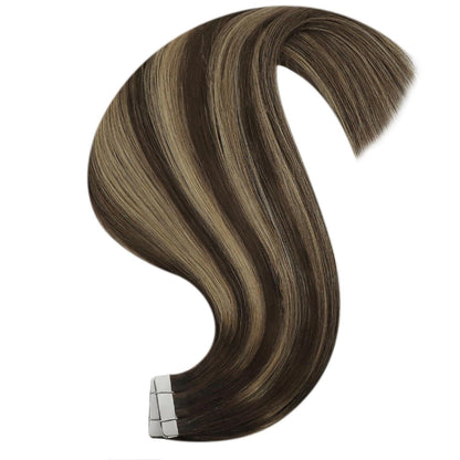 Echthaar Tape Extensions Ombre Dunkelbraun Blond 60cm