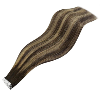 Echthaar Tape Extensions Ombre Dunkelbraun Blond 60cm