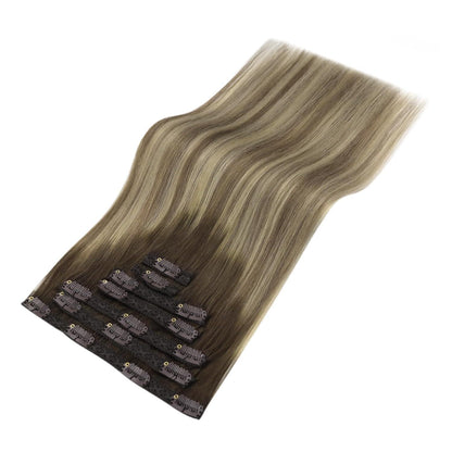 Echthaar Clip-in Extensions Braun Balayage 35cm - 120g