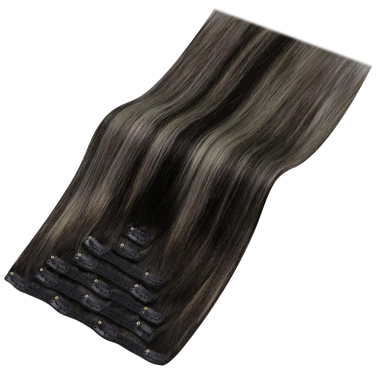 Silberne Clip-in Haarverlängerung 45cm Echthaar Ombre