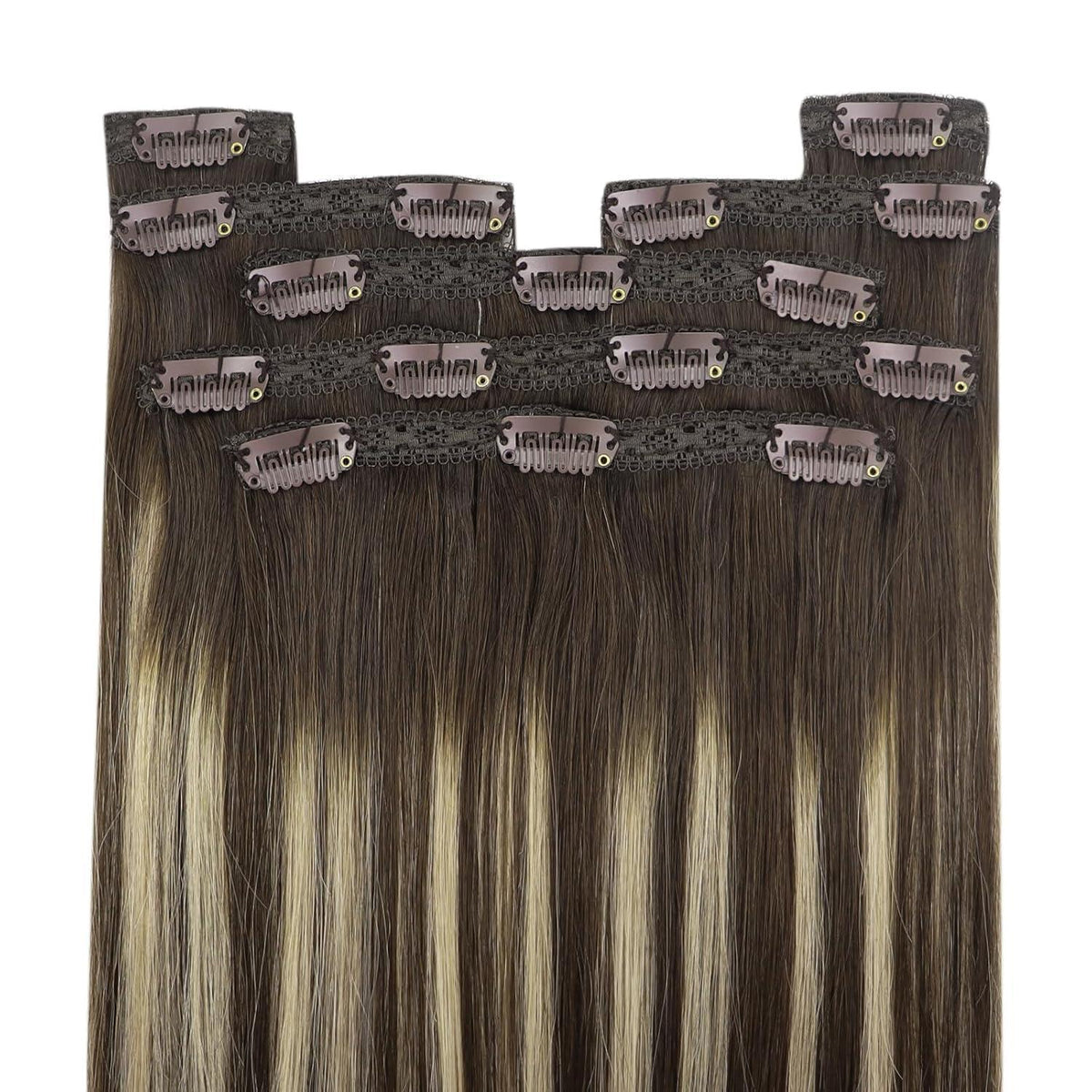 Echthaar Clip-In Extensions Ombre Dunkelbraun Aschblond 40cm