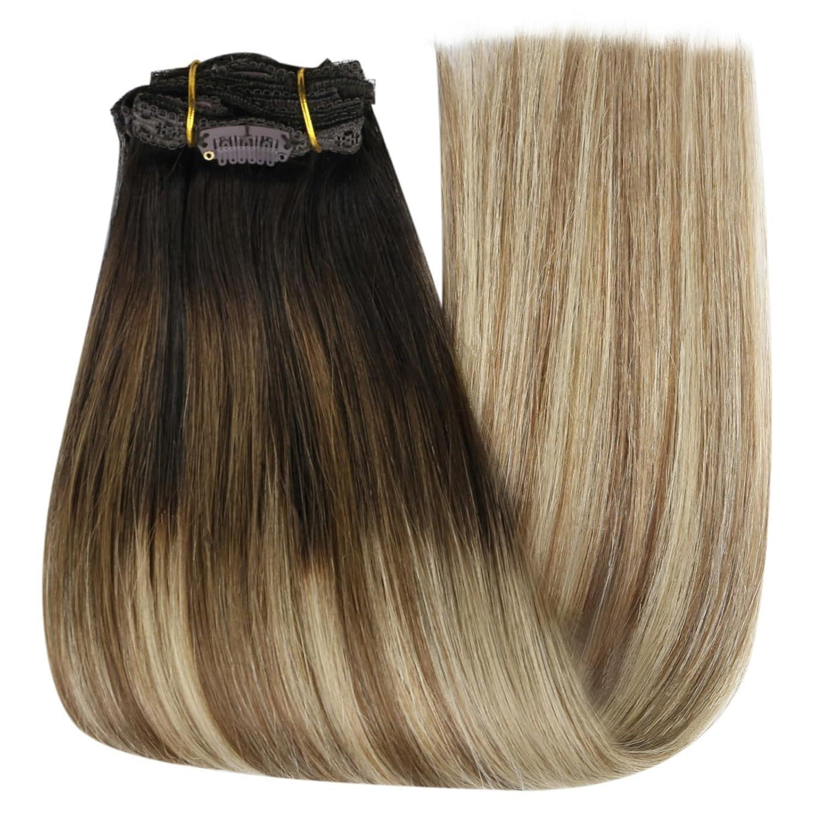 Echthaar Clip-in Extensions Braun Balayage 55cm