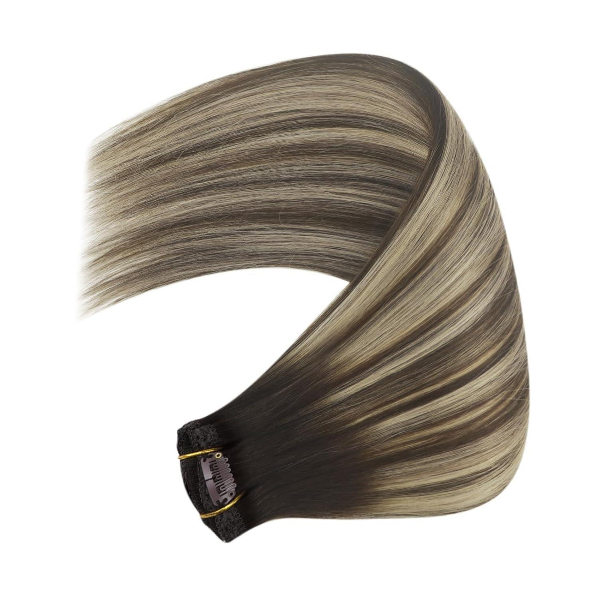 Clip-in Echthaar Extensions Ombre Dunkelbraun-Aschblond 45cm