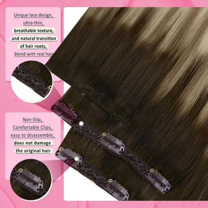 Clip-in Echthaar Extensions Braun Balayage Blond 45cm
