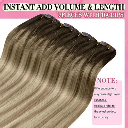 Clip-in Echthaar Extensions Braun Balayage Blond 45cm