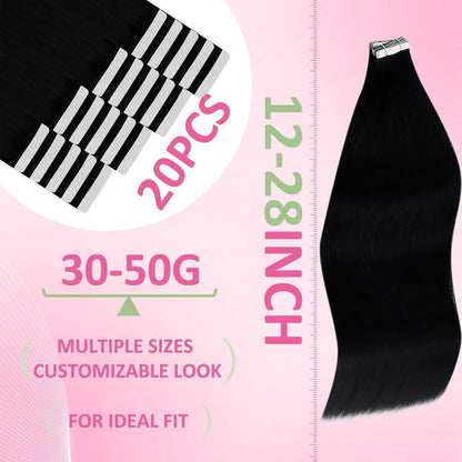 Echthaar Tape Extensions Schwarz 70 cm – Remy Haarextension
