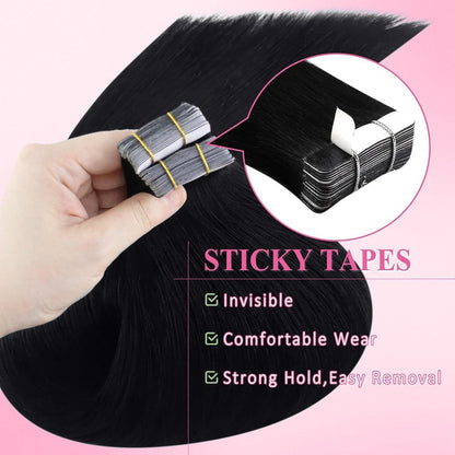 Echthaar Tape Extensions Schwarz 70 cm – Remy Haarextension