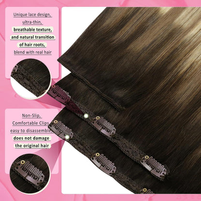 Clip-in Echthaar Extensions Braun Balayage Blond 50cm