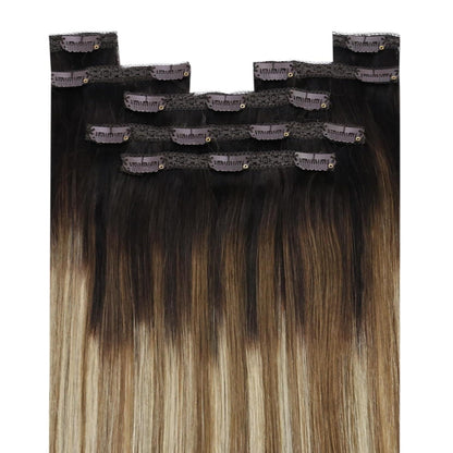 Clip-in Echthaar Extensions Braun Balayage Blond 50cm
