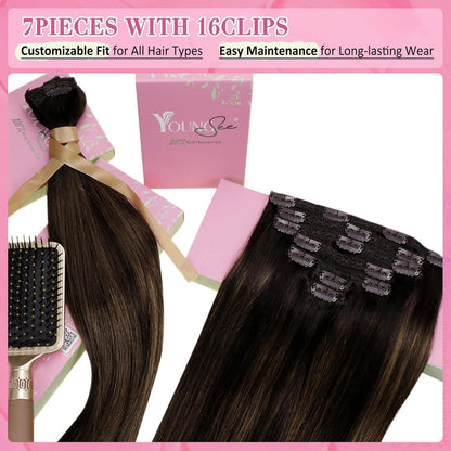 Clip-in Echthaar Extensions Ombre Dunkelbraun 55cm