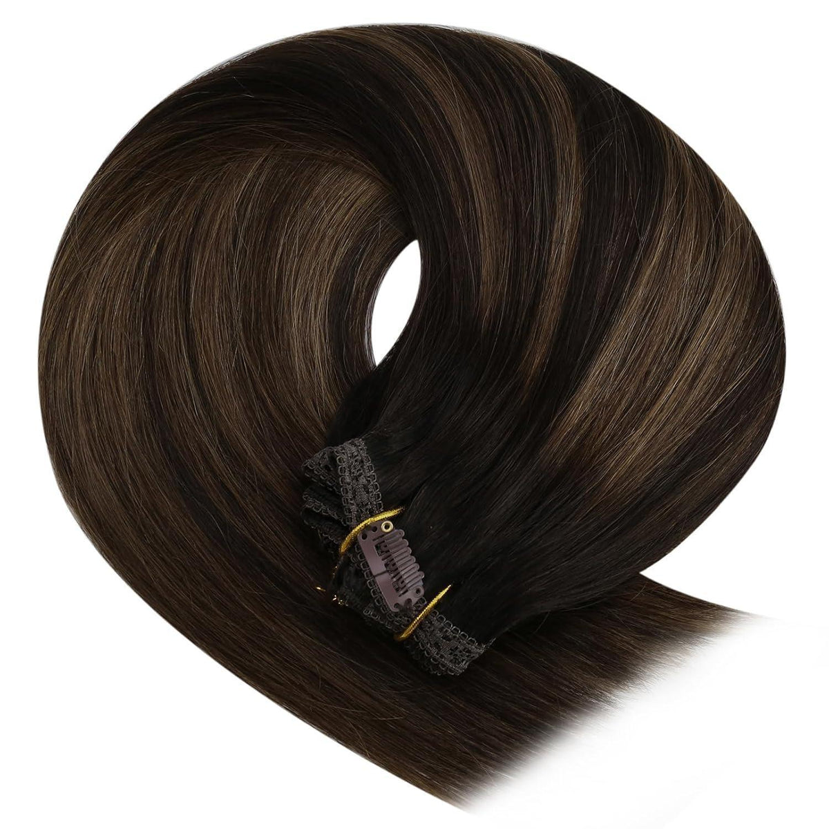 Clip-in Echthaar Extensions Ombre Dunkelbraun 55cm