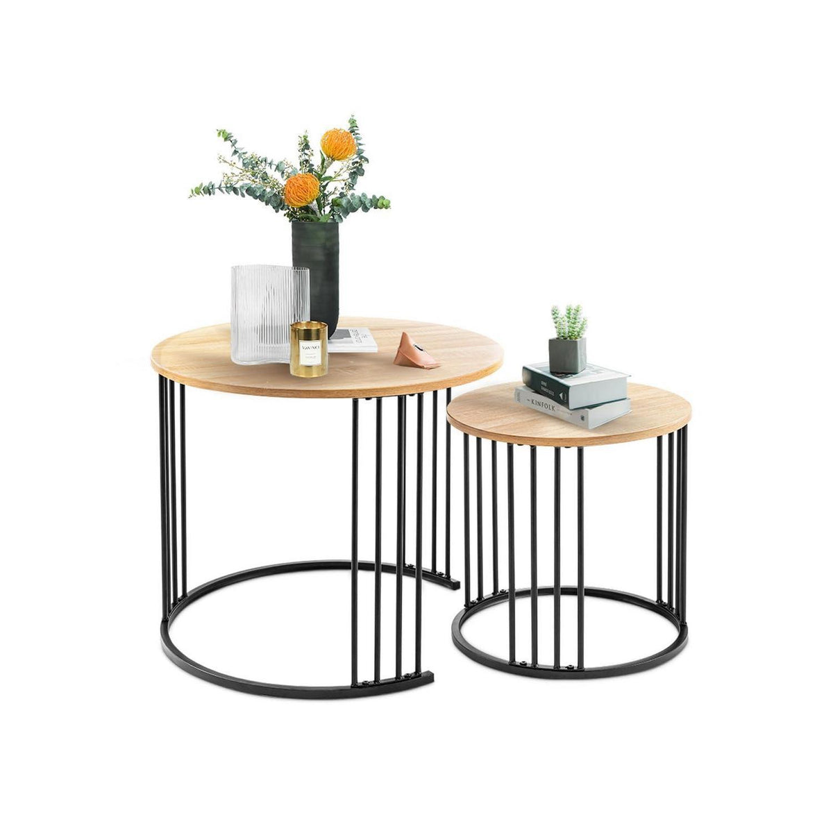 Satztisch Couchtisch 2er Set rund modern Beistelltisch Nachttisch Holz