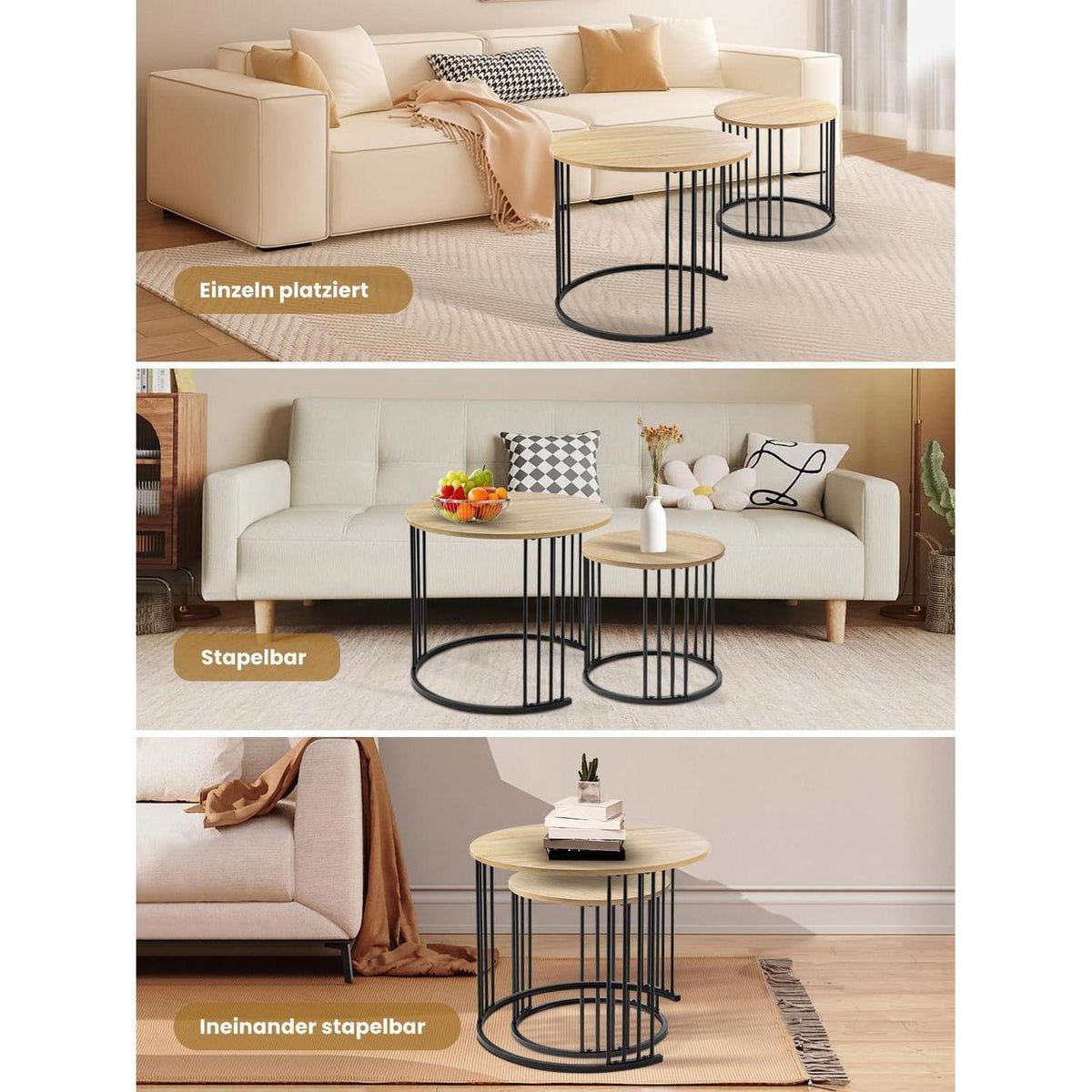 Satztisch Couchtisch 2er Set rund modern Beistelltisch Nachttisch Holz