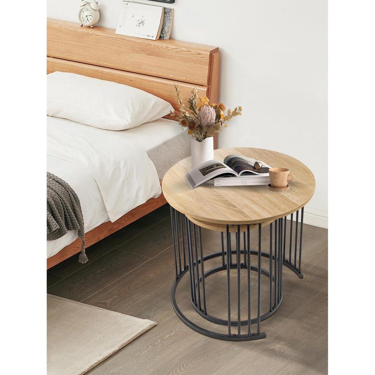 Satztisch Couchtisch 2er Set rund modern Beistelltisch Nachttisch Holz