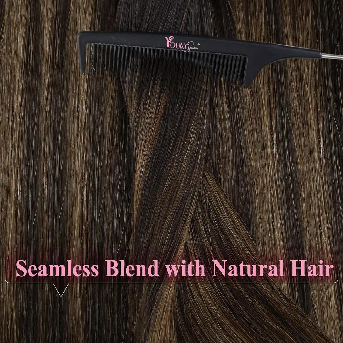 Echthaar Tape Extensions Ombre Dunkelbraun Mittelbraun 45cm