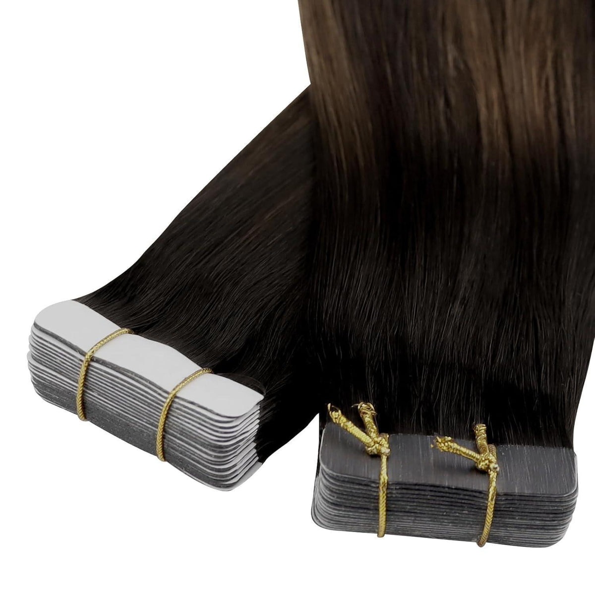Echthaar Tape Extensions Ombre Dunkelbraun Mittelbraun 45cm