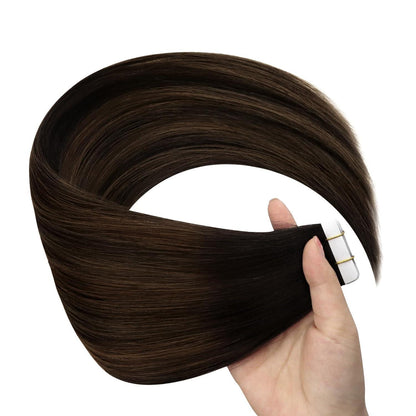 Echthaar Tape Extensions Ombre Dunkelbraun Mittelbraun 45cm