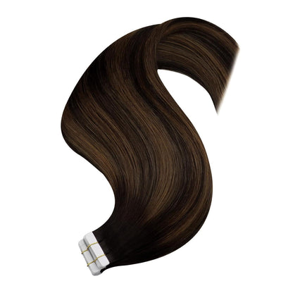 Echthaar Tape Extensions Ombre Dunkelbraun Mittelbraun 45cm