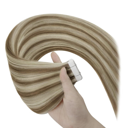 Echthaar Tape Extensions Braun Blond 35cm - Haarverlängerung