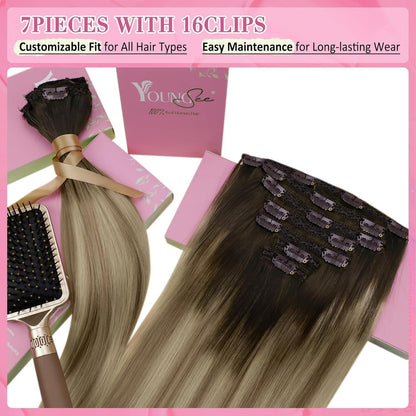 Clip-in Echthaarverlängerung Braun Balayage Blond 40cm