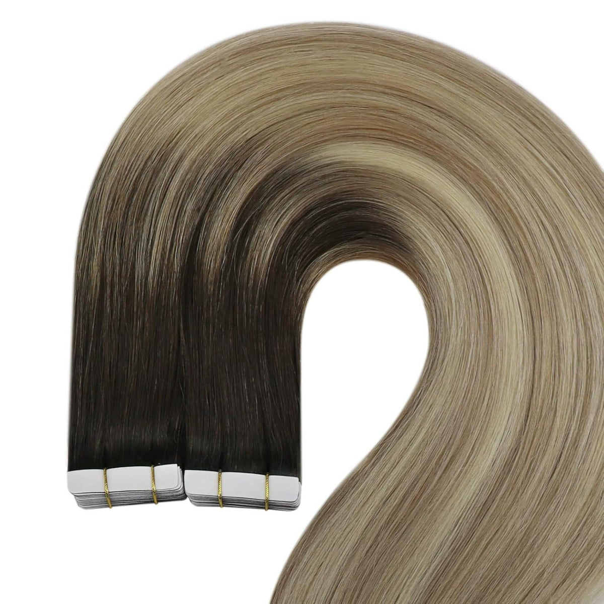 Echthaar Tape Extensions Balayage Dunkelbraun Ombre 40cm