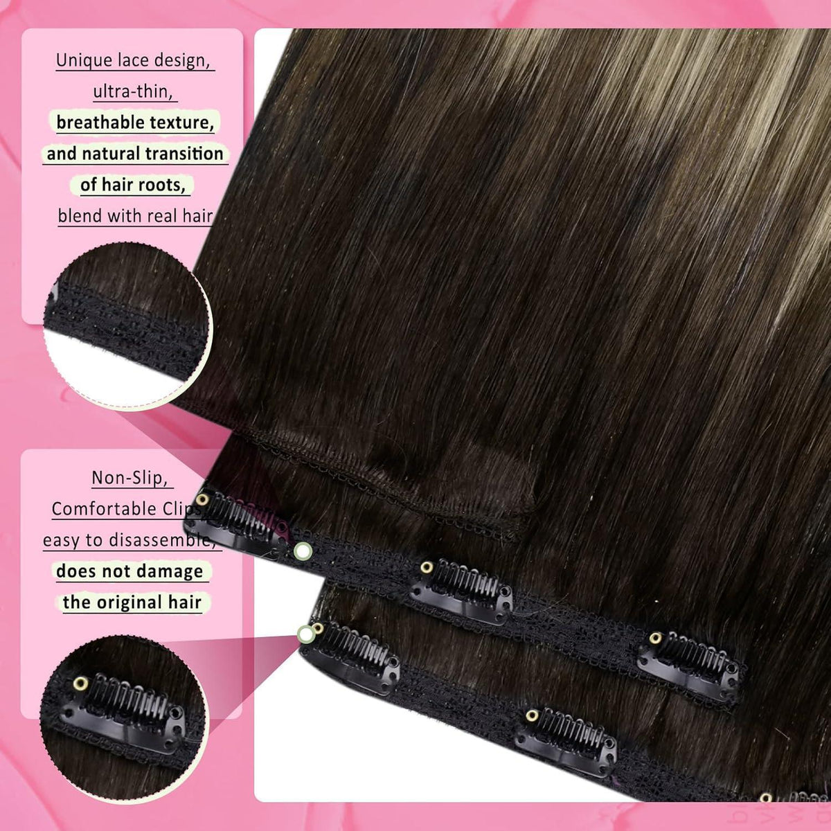 Clip-in Echthaar Extensions Ombre Dunkelbraun Blond 35cm