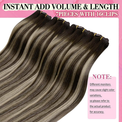 Clip-in Echthaar Extensions Ombre Dunkelbraun Blond 35cm