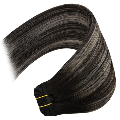 Clip-in Echthaar Extensions Ombre Schwarz Silber 30cm