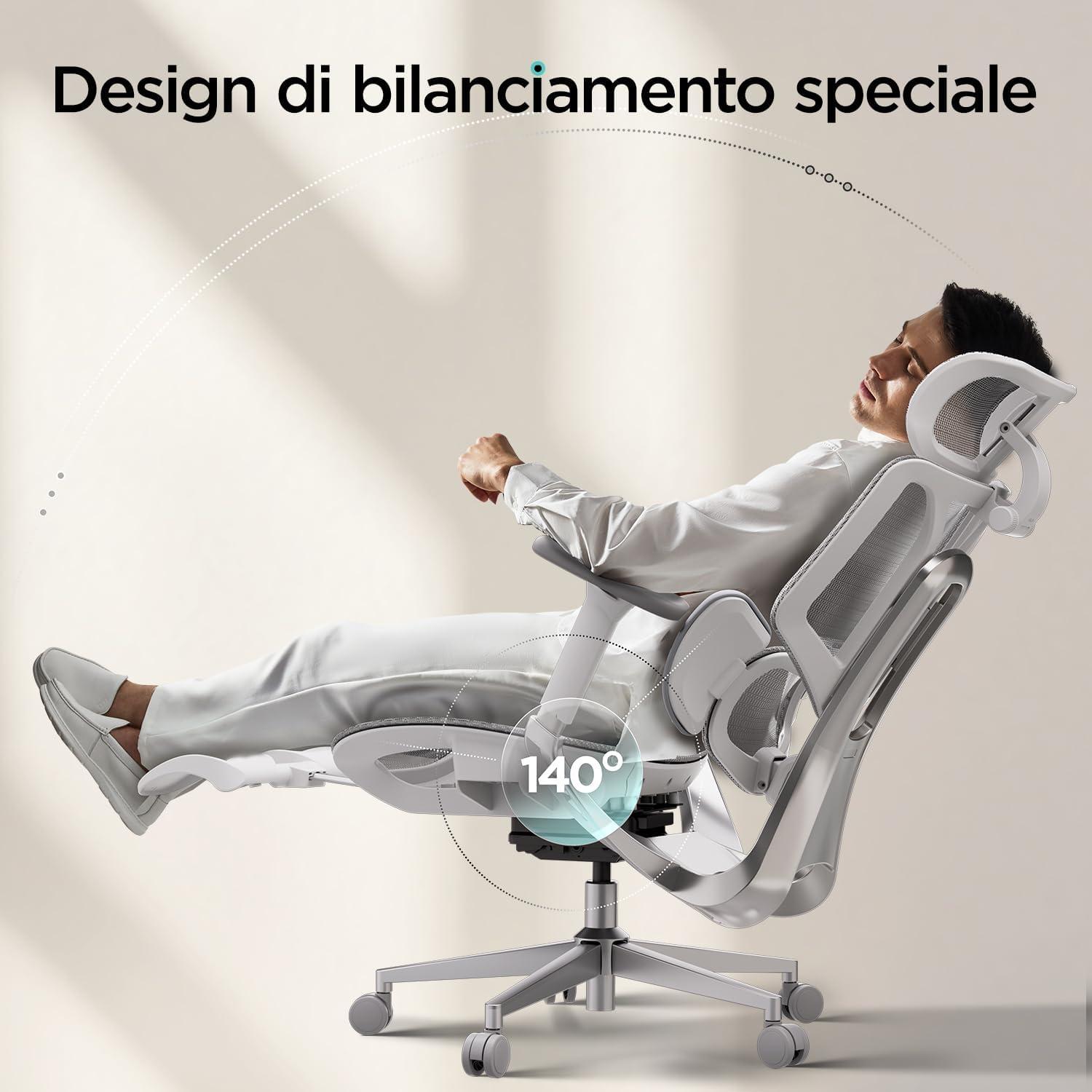 Ergonomischer Bürostuhl Hbada E3 Air 3D Lendenstütze Kopfstütze Fußstütze - Grau