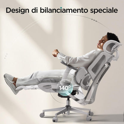 Ergonomischer Bürostuhl Hbada E3 Air 3D Lendenstütze Kopfstütze Fußstütze - Grau