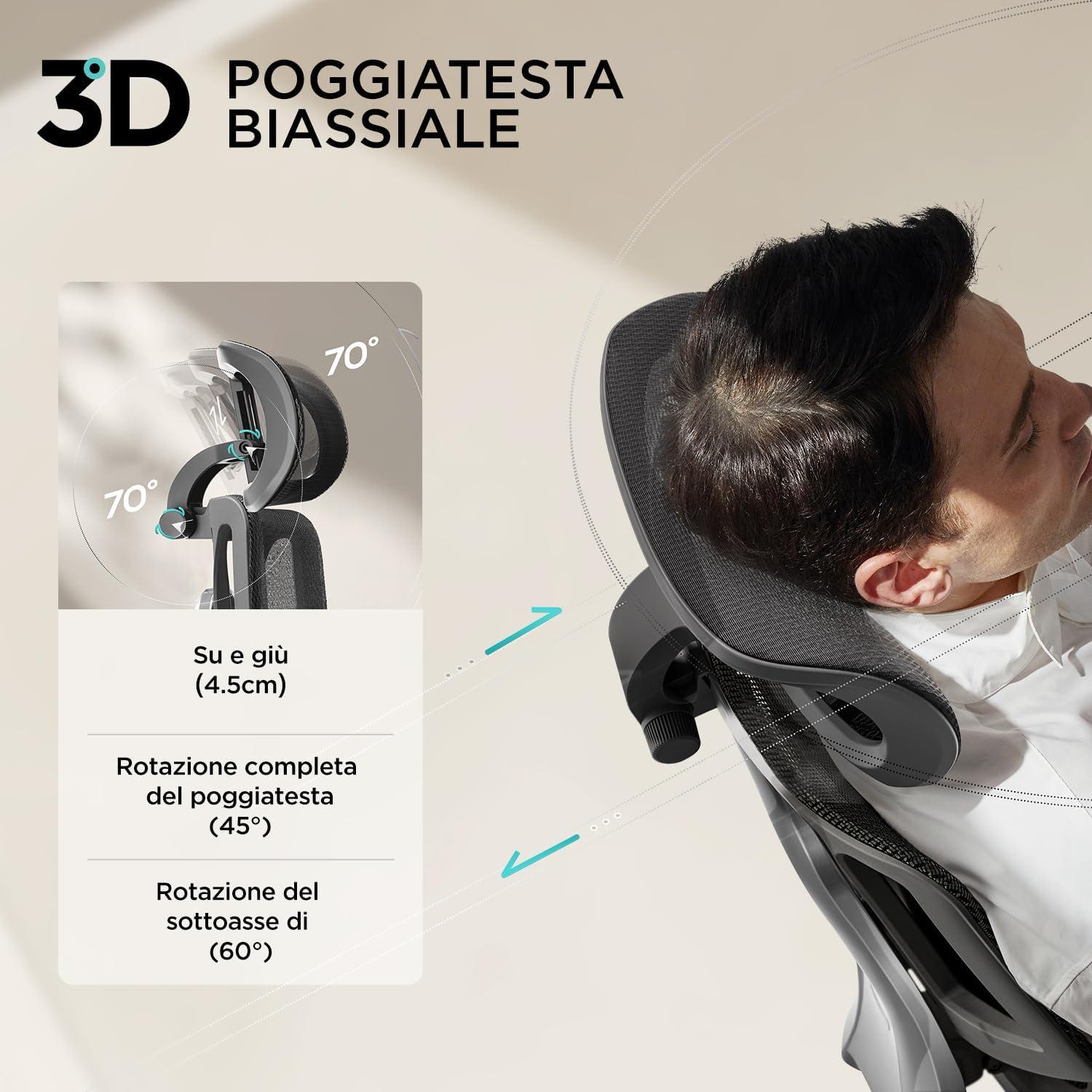 Ergonomischer Bürostuhl mit 3D-verstellbarer Kopfstütze und
