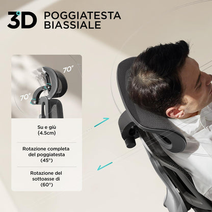Ergonomischer Bürostuhl mit 3D-verstellbarer Kopfstütze und