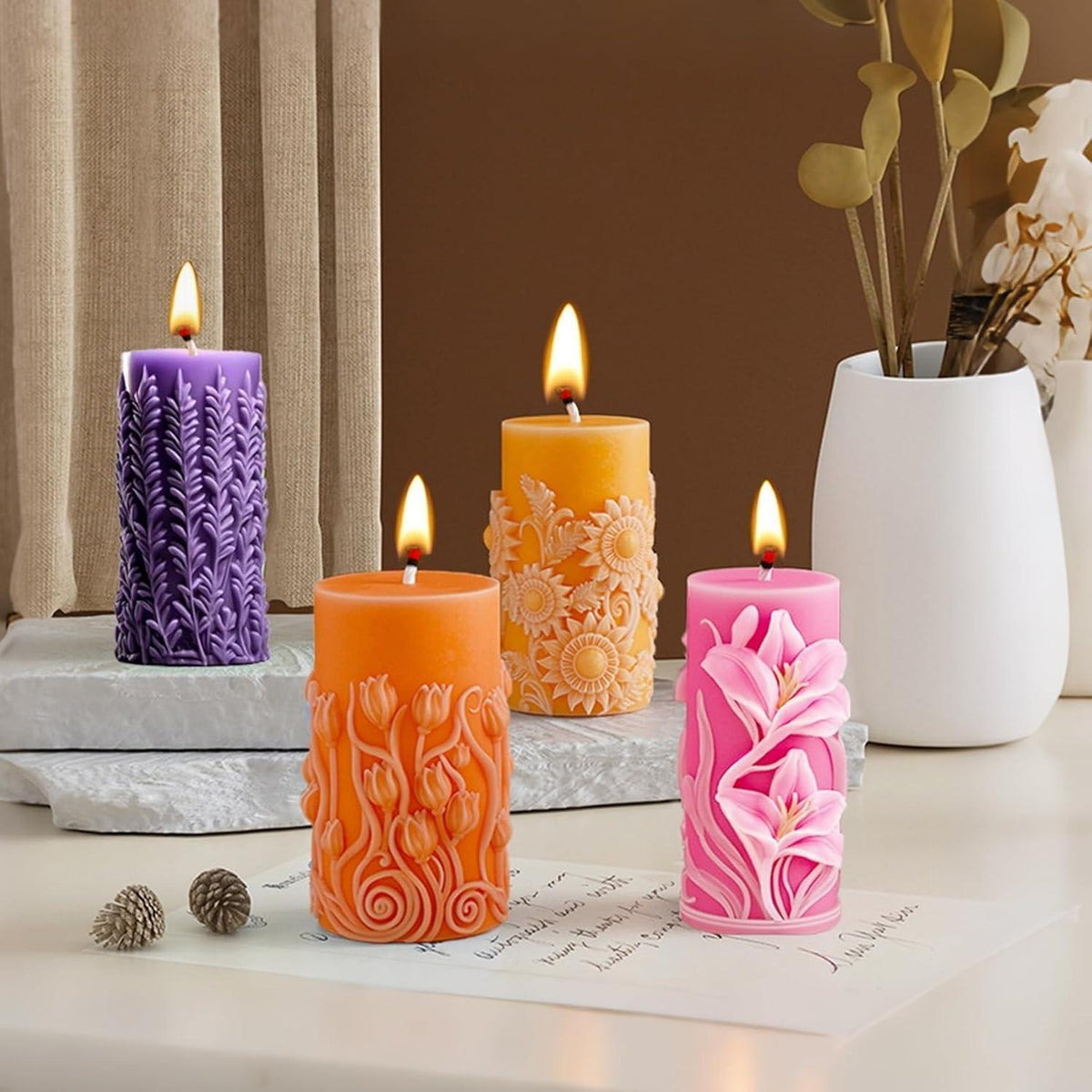 Kerzenformen Set 4er Silikon Blumen Zylinder Gießform DIY