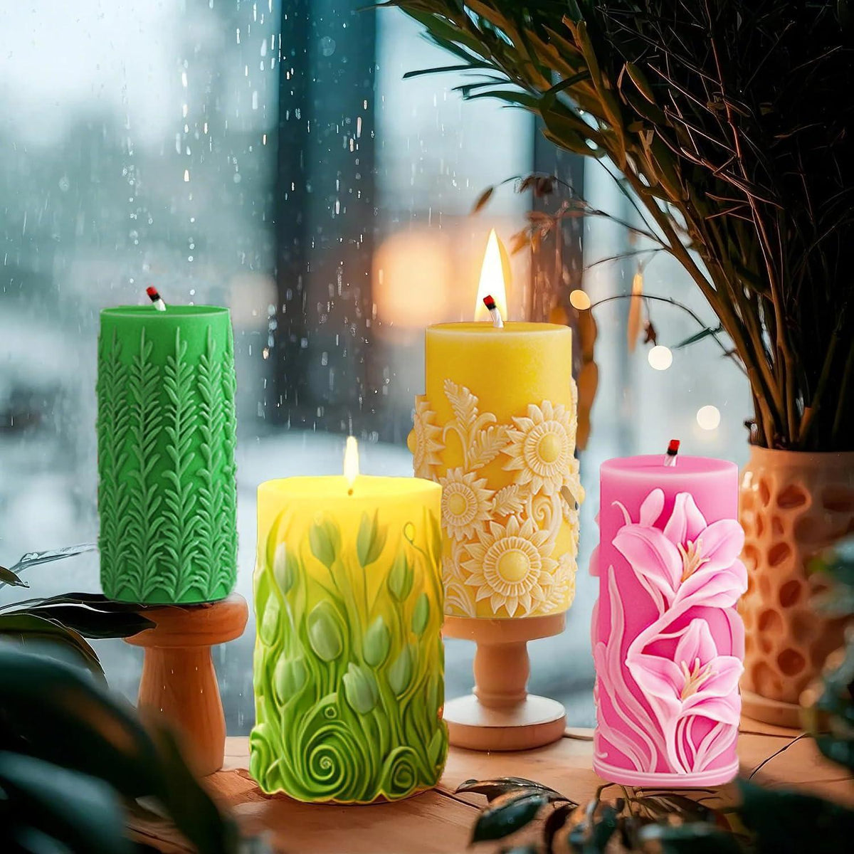 Kerzenformen Set 4er Silikon Blumen Zylinder Gießform DIY