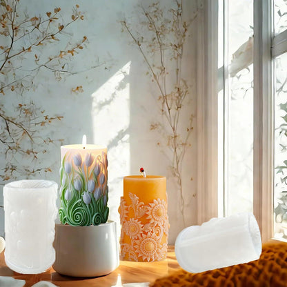 Kerzenformen Set 4er Silikon Blumen Zylinder Gießform DIY