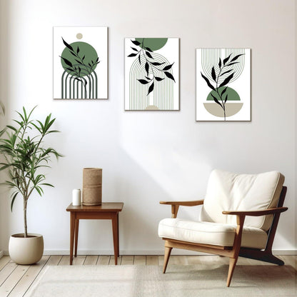 Gerahmte Salbei Grün Boho Wandkunst 3er Set 12x16 Zoll