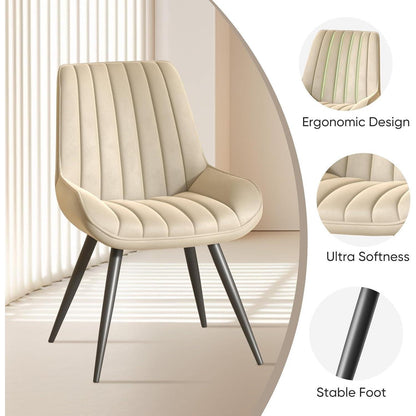 Esszimmerstühle 6er Set | Beige Polsterstühle mit Sitzkissen