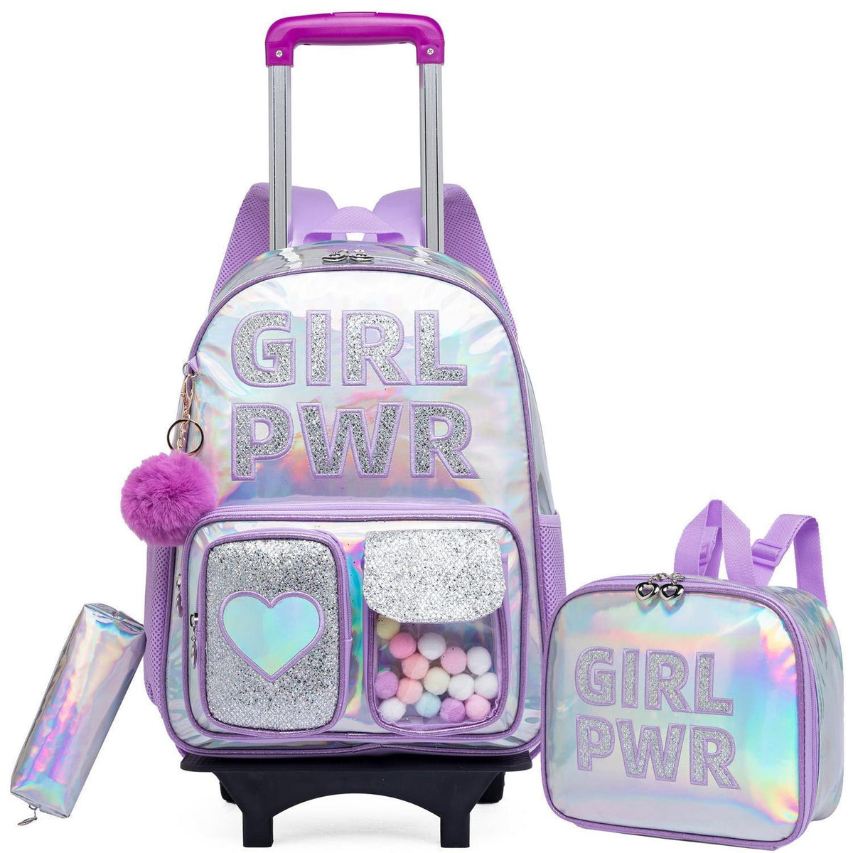 Trolley Rucksack Mädchen Lila – 3in1 Schultasche mit Rollen & Zubehör