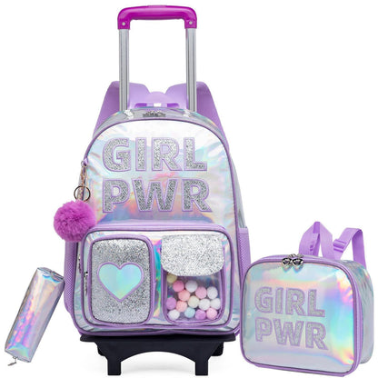 Trolley Rucksack Mädchen Lila – 3in1 Schultasche mit Rollen & Zubehör